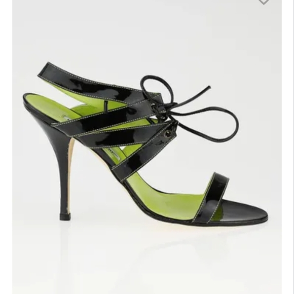 Manolo Blahnik Shoes - Manolo Blahnik Black and Green Heels with Stiletto and Strappy Design